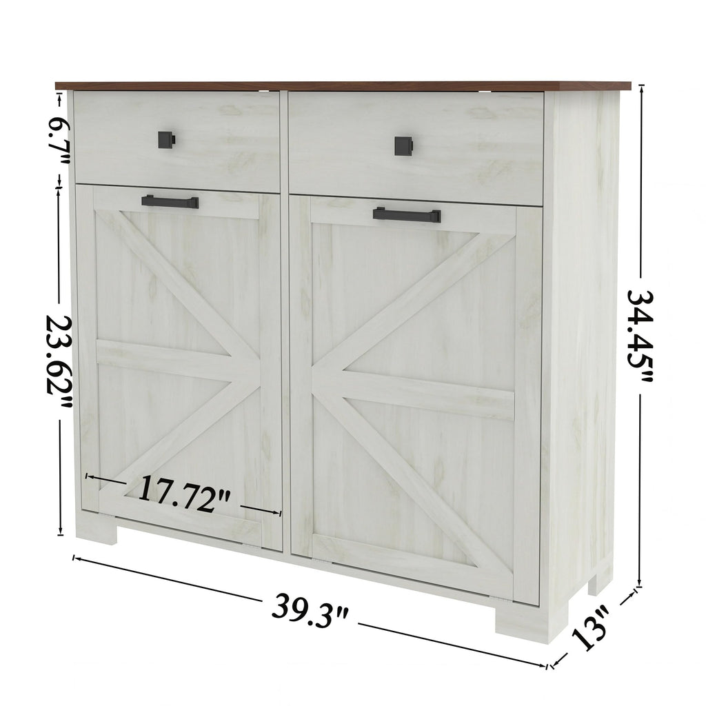 White Double Tilt Out Trash Recycling Cabinet with 2 Drawer Y4079
