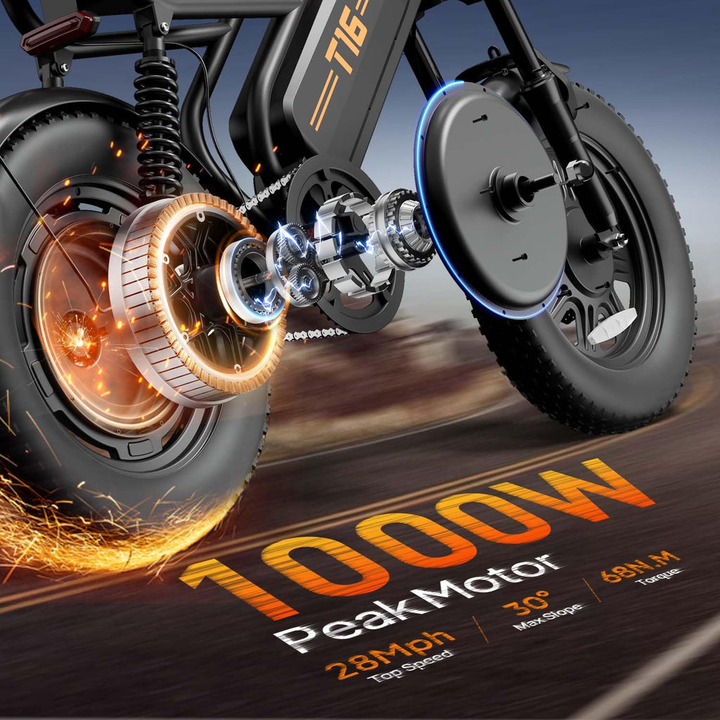 1000W Peak Electric Bike with 48V 13AH Battery, 16" Fat Tire I4348
