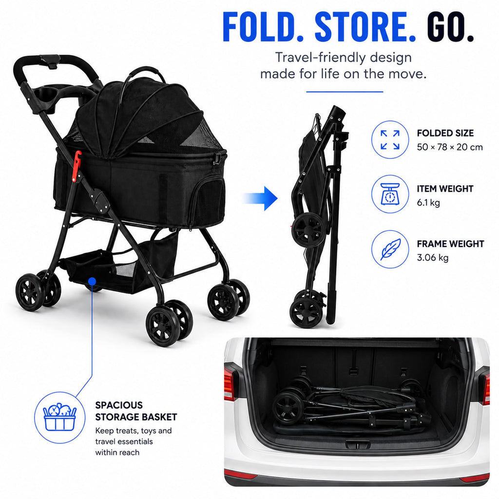 Foldable Pet Stroller with Cup Holder E486