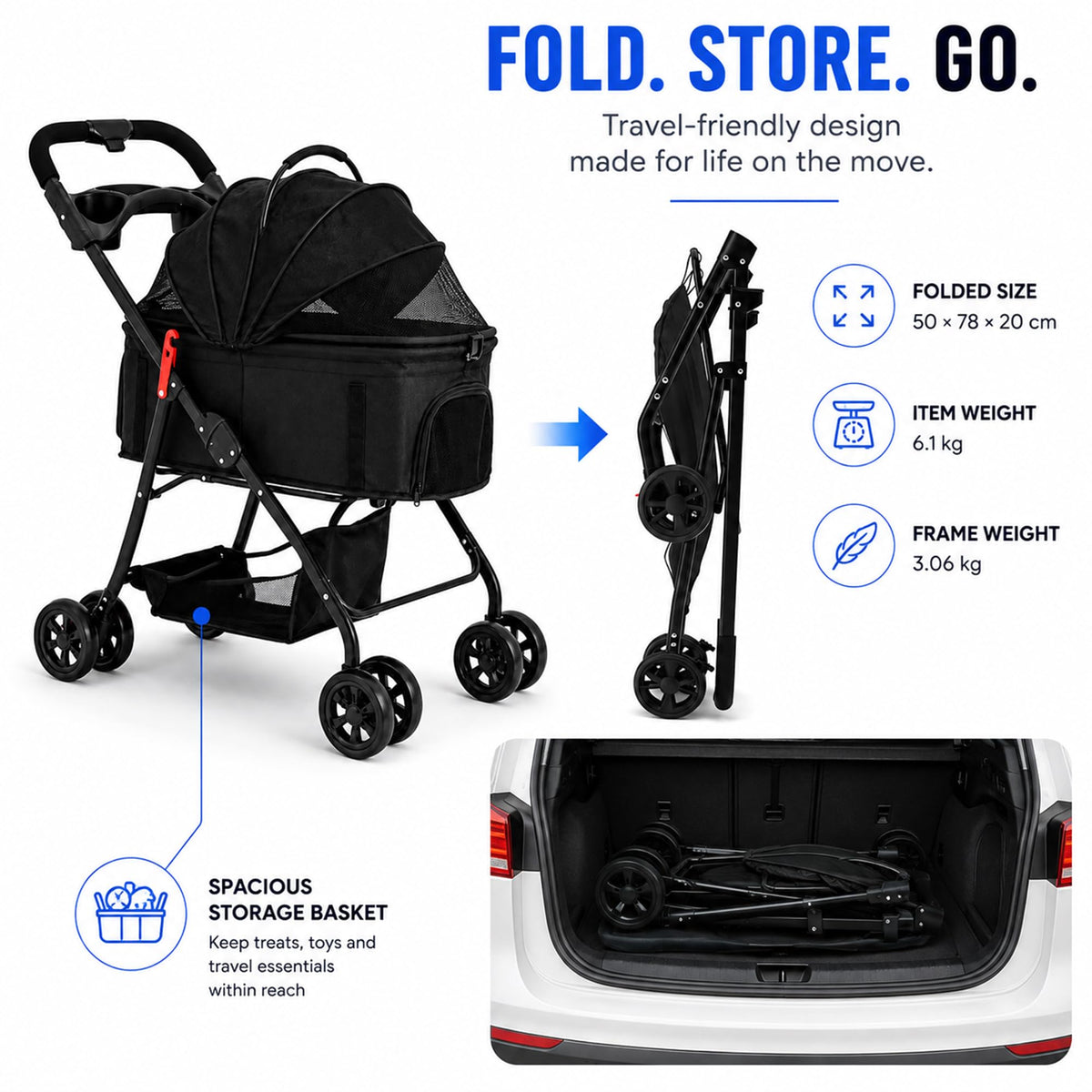 Foldable Pet Stroller with Cup Holder E486