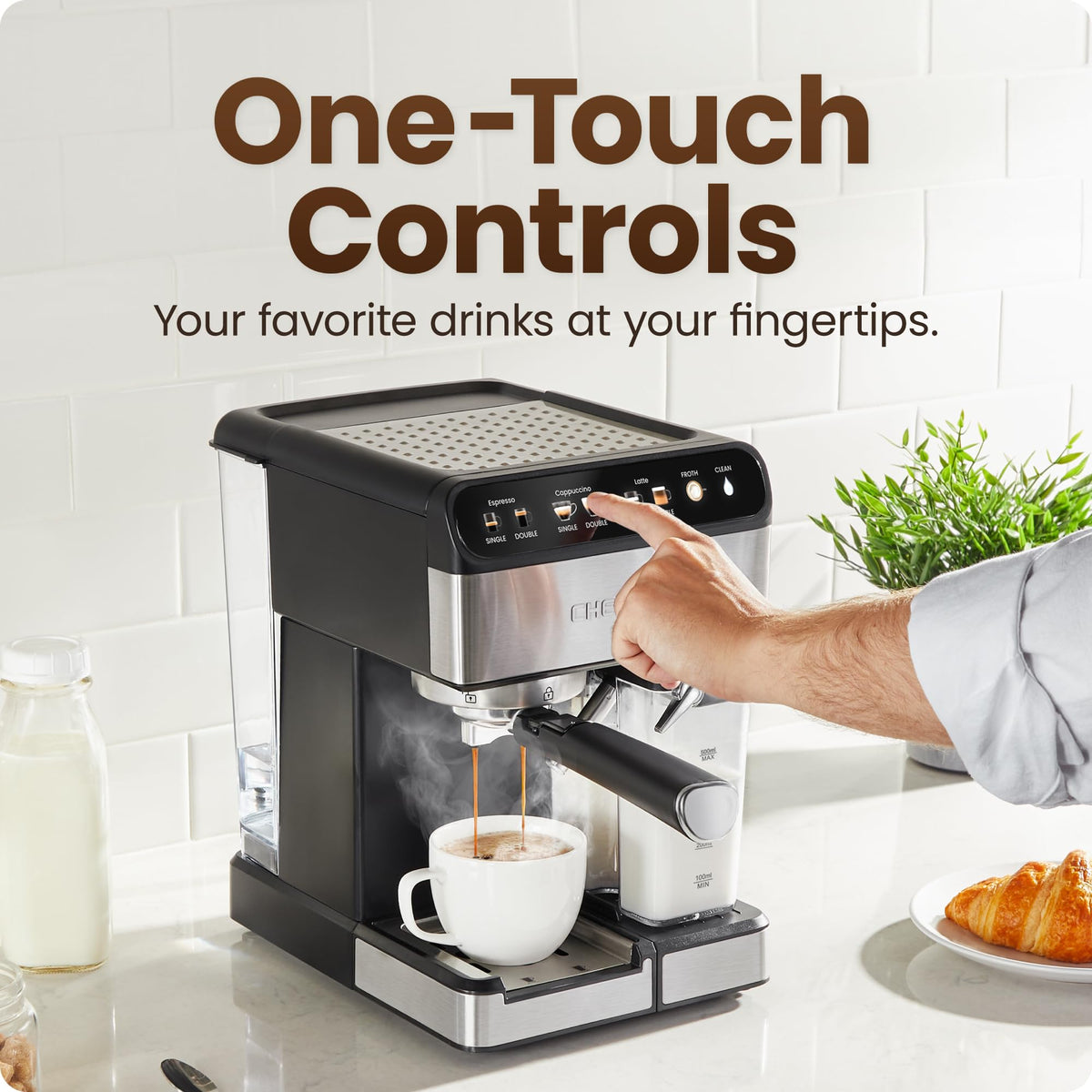 Espresso Machine with Built-In Milk Frother, 1.8 Liter Stainless Steel C849466