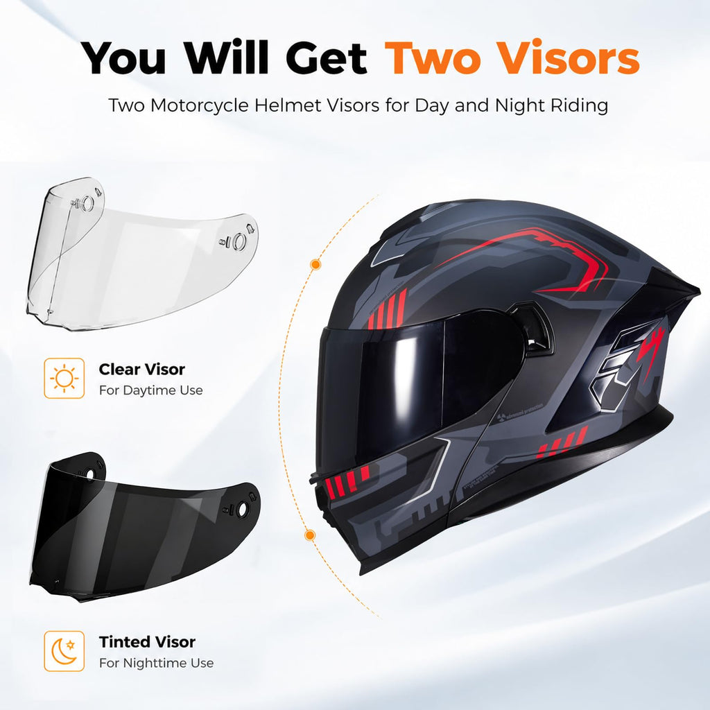 Dual Visor Flip up Modular Full Face Motorcycle Helmet I3998
