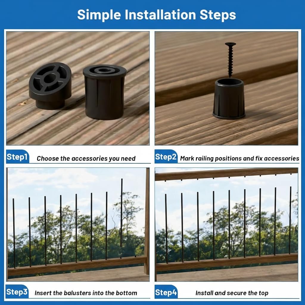 56 Pack 26 inch Black Round Aluminum Balusters T478082