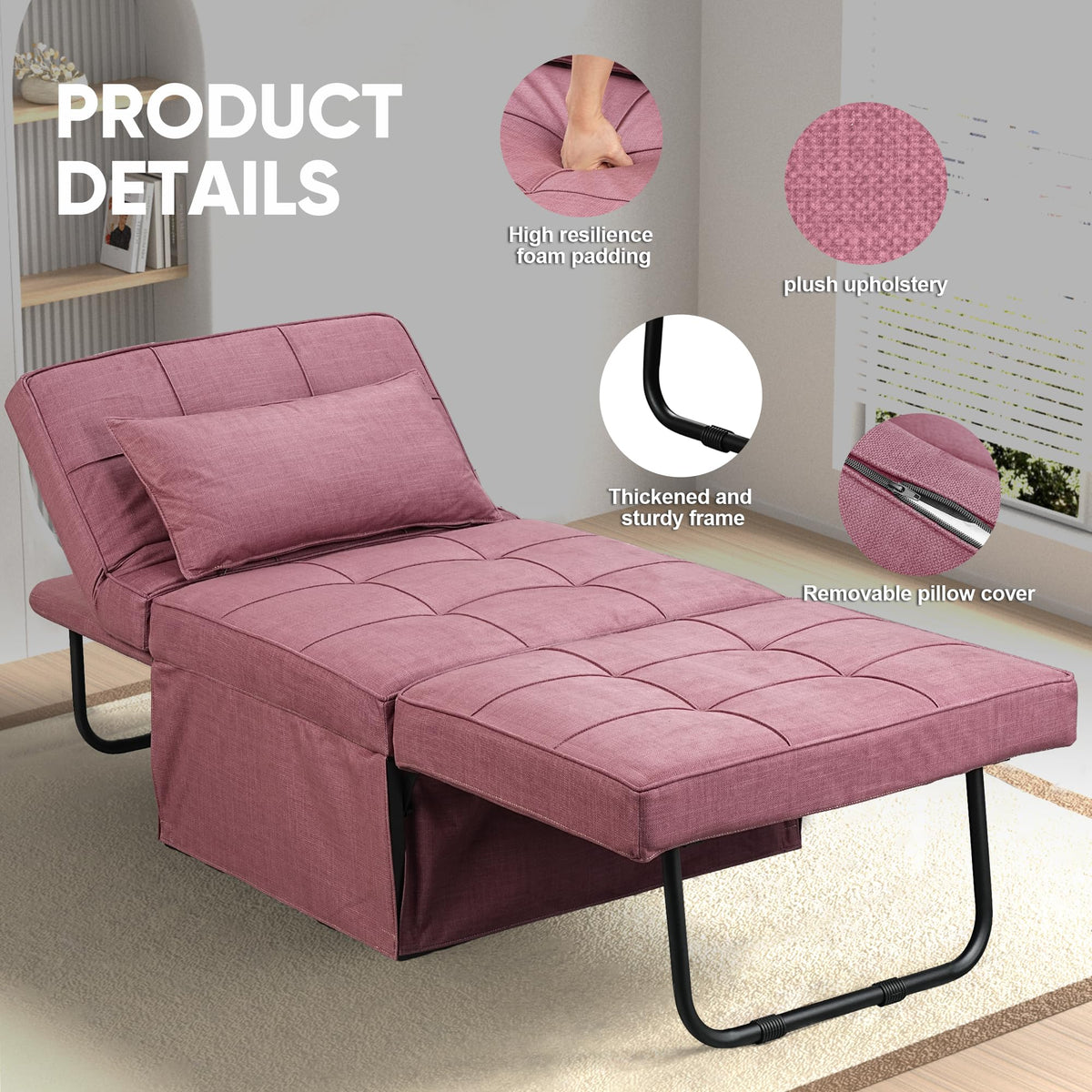 Pink Convertible Sofa Bed Q40522