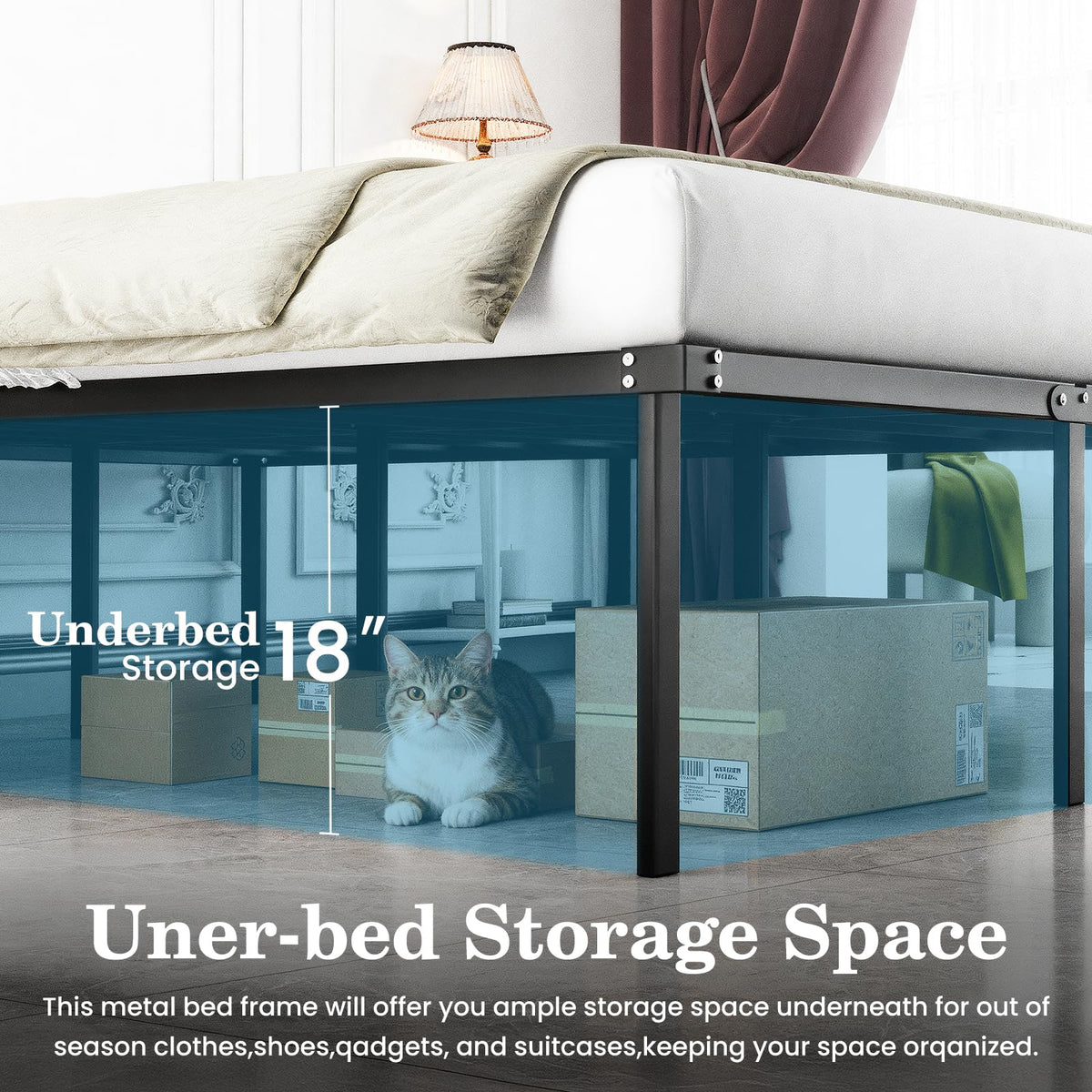 Queen 18 Inch Heavy Duty Metal Platform Bed Frame with Under Bed Storage P769