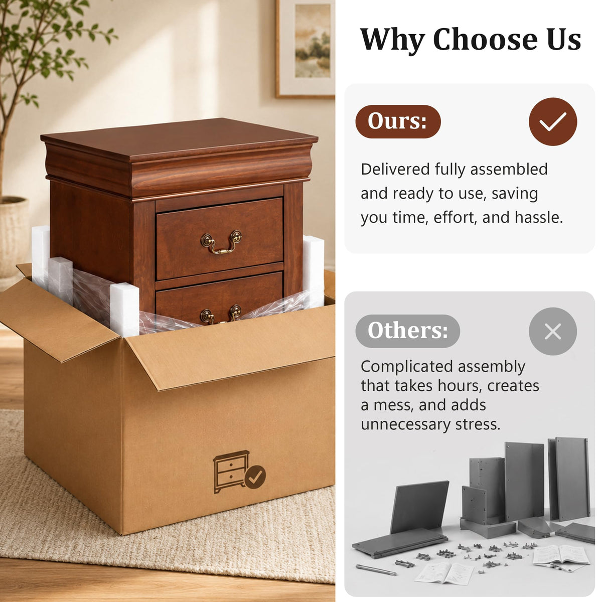 Solid Wood 2 Drawer Nightstand A306