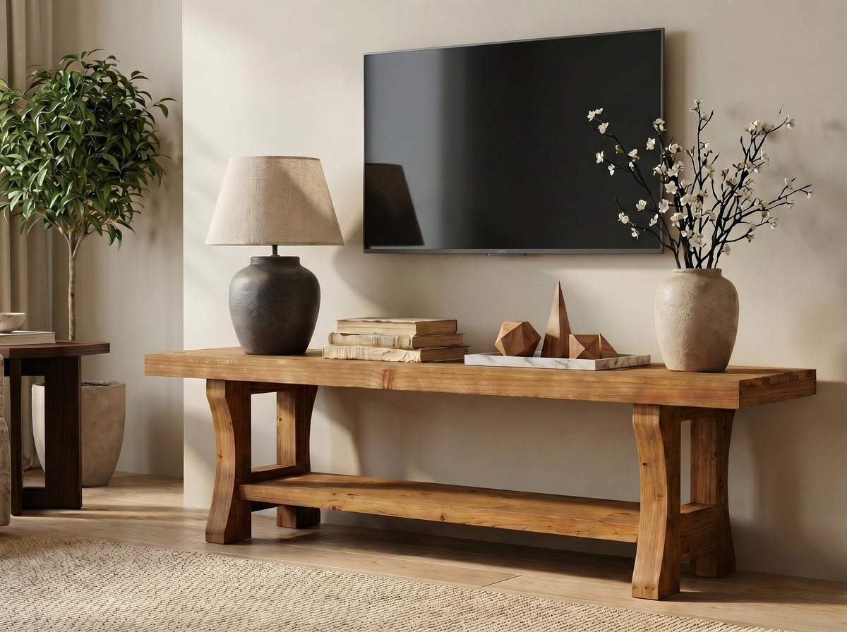 Brown Solid Wood 2-Tier TV Stand B584298