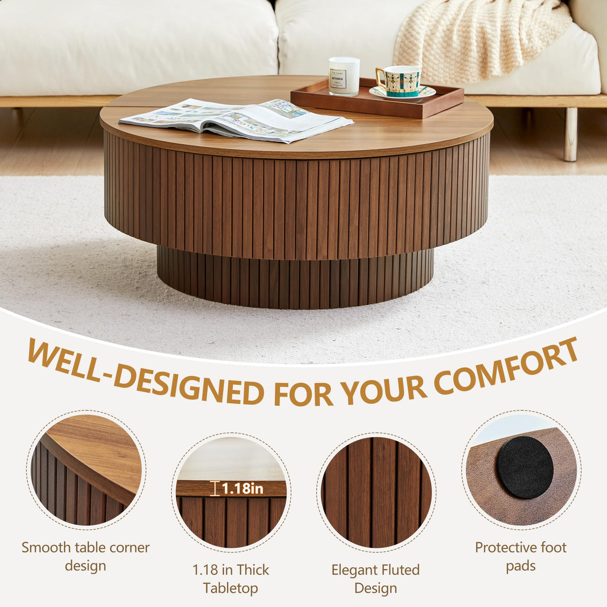 33" Round Lift-Top Coffee Table with Storage H65869