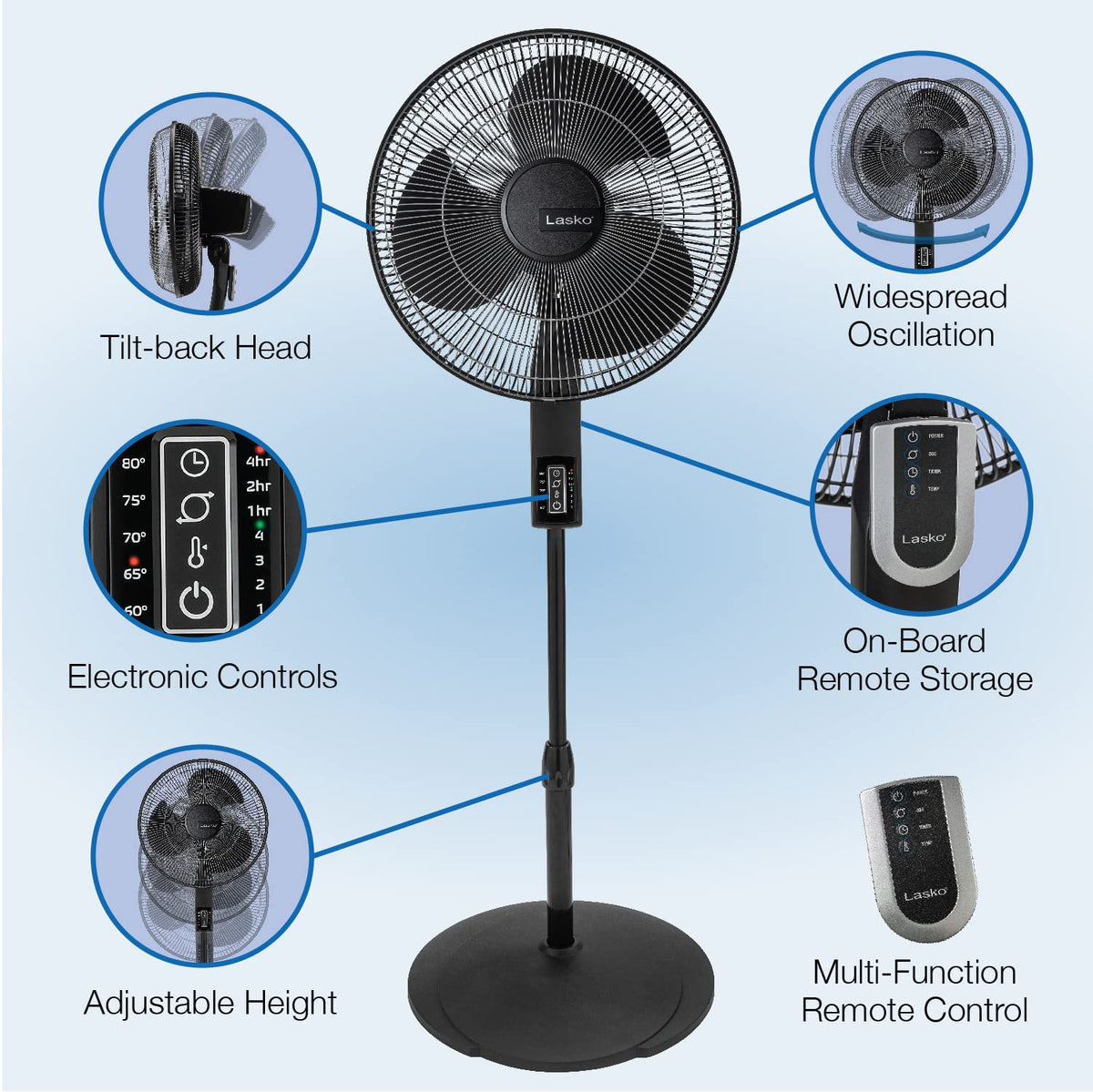 Oscillating Pedestal Fan 16" Black O71554