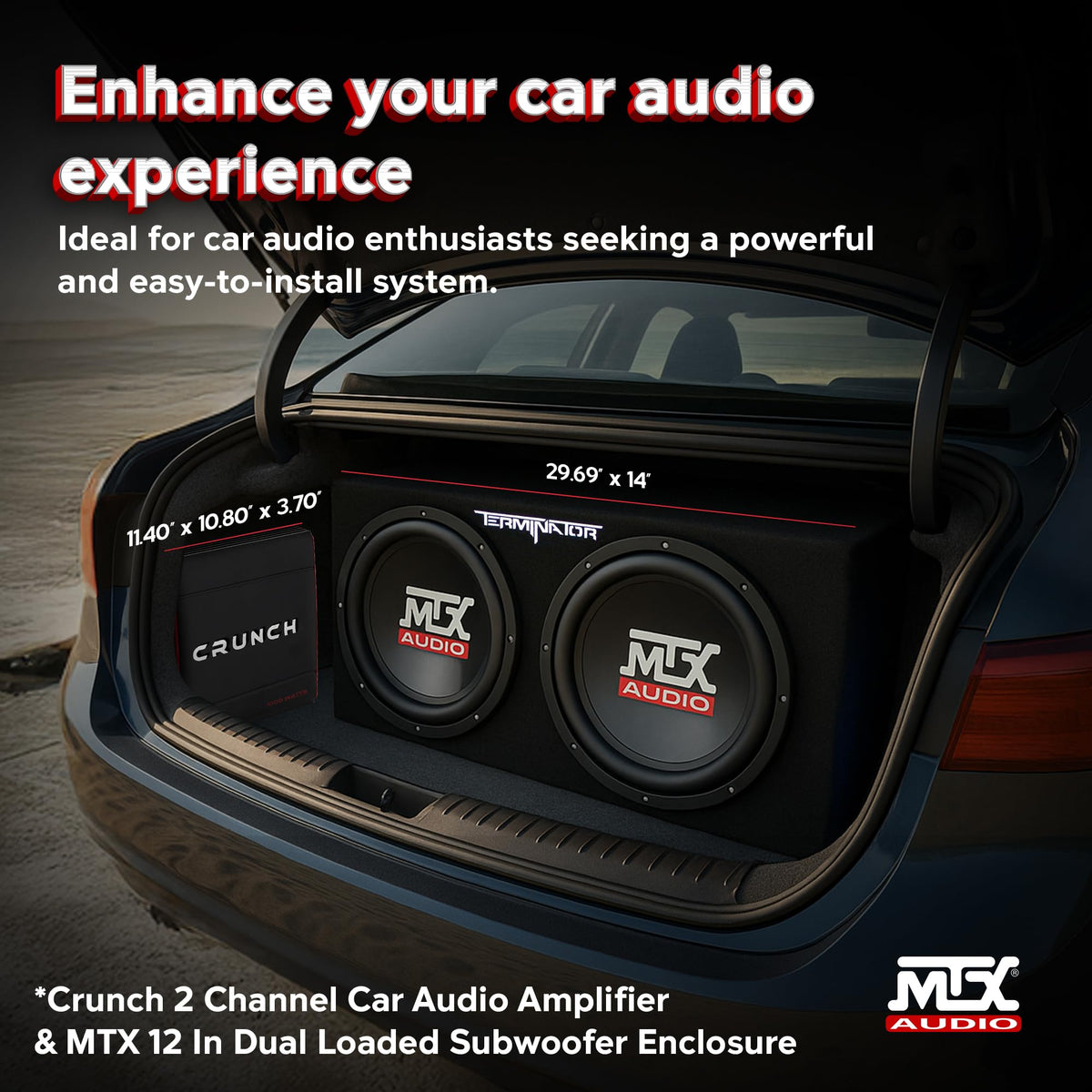 1000 Watt 2 Channel Amplifier with 12 Inch Subwoofer Enclosure P566