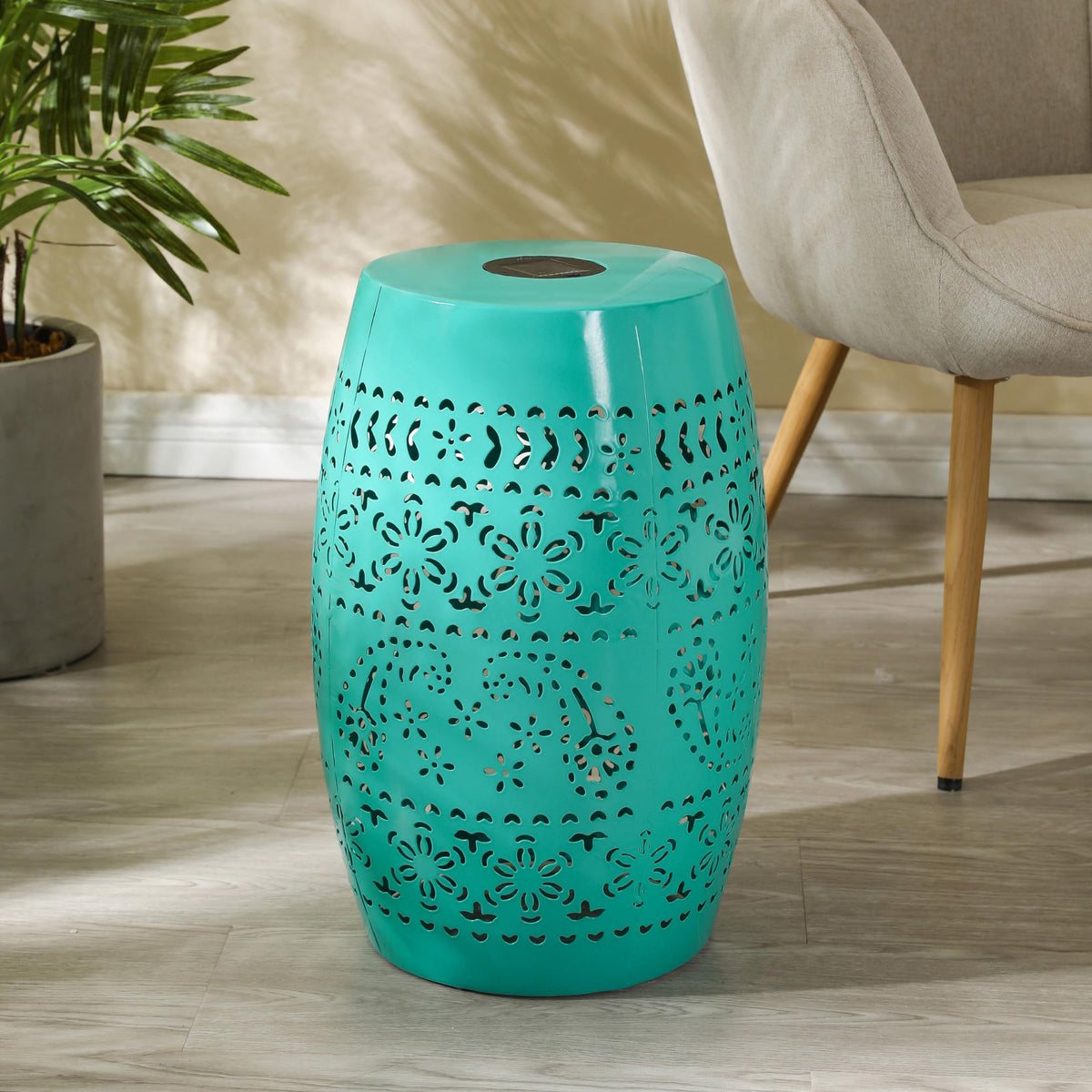Teal Metal Patio Side Table Y639237