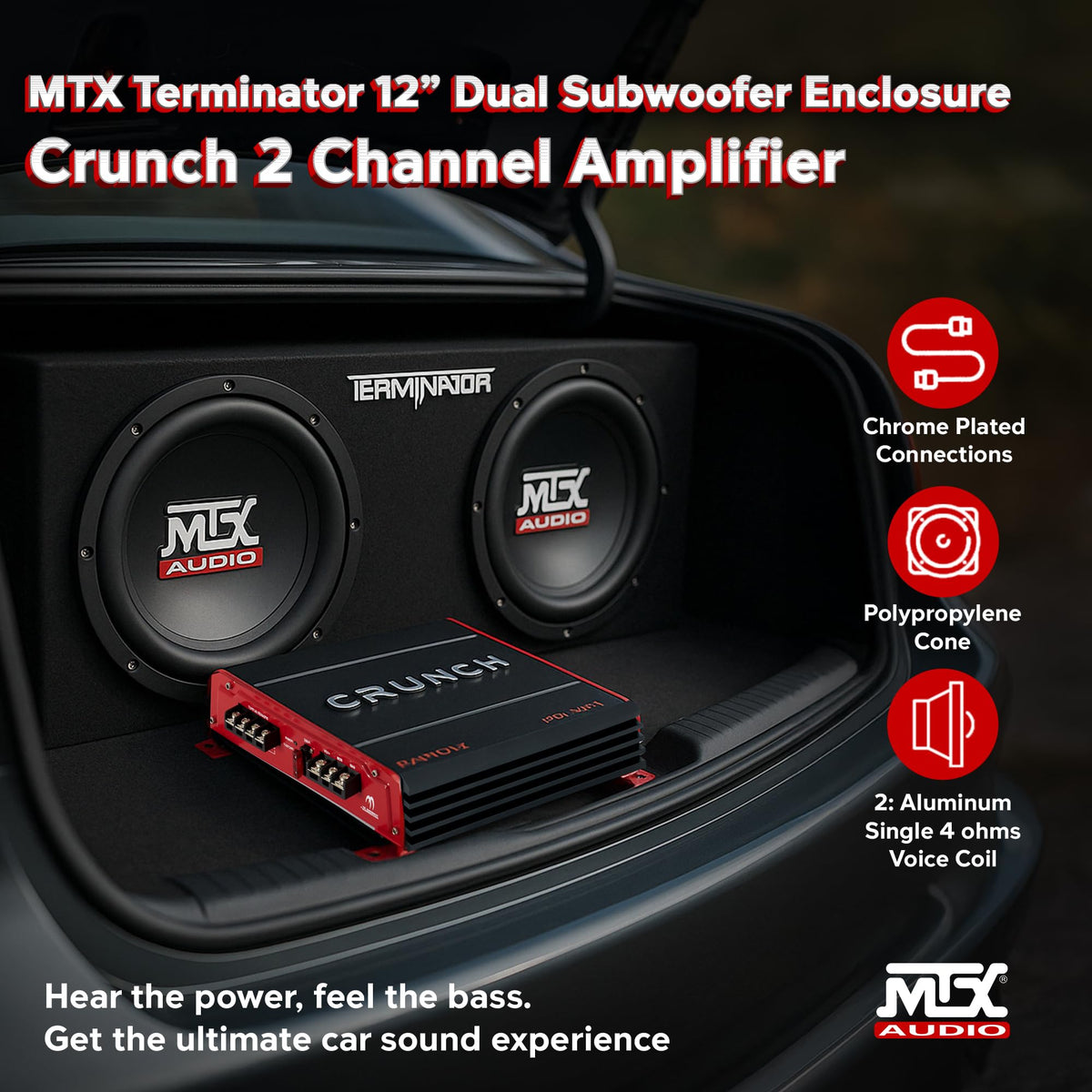 1000 Watt 2 Channel Amplifier with 12 Inch Subwoofer Enclosure P566