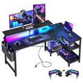 48 Inch L Shaped Gaming Desk with LED Lights and Power Outlets R7402