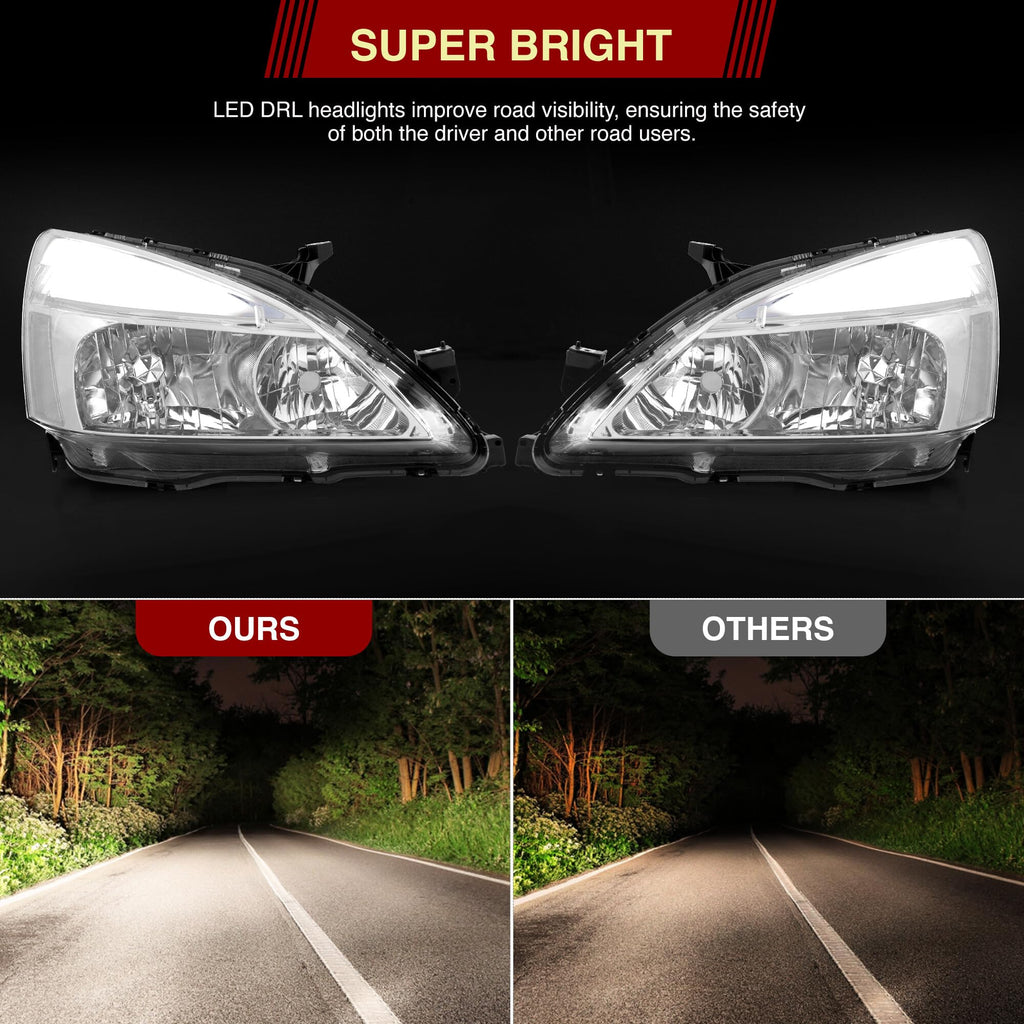 Chrome Housing Clear Lens LED Head Lights Turn Signal Lamps Assembly Pair Z8944