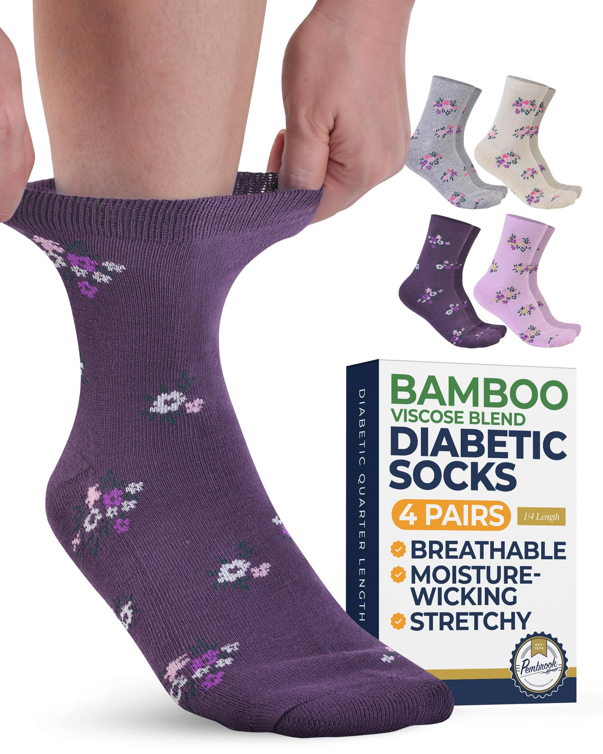 Breathable Bamboo Viscose Ankle Diabetic Socks 4 Pairs L6083