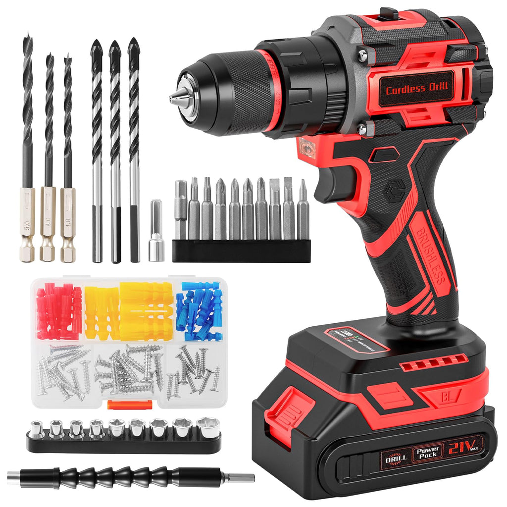 21V Brushless Cordless Drill Set with Charger, 3/8" Keyless Chuck, 87Pcs Accessories Z732