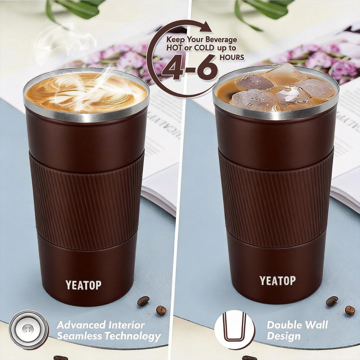16 oz Stainless Steel Insulated Travel Coffee Mug with Lid N4401