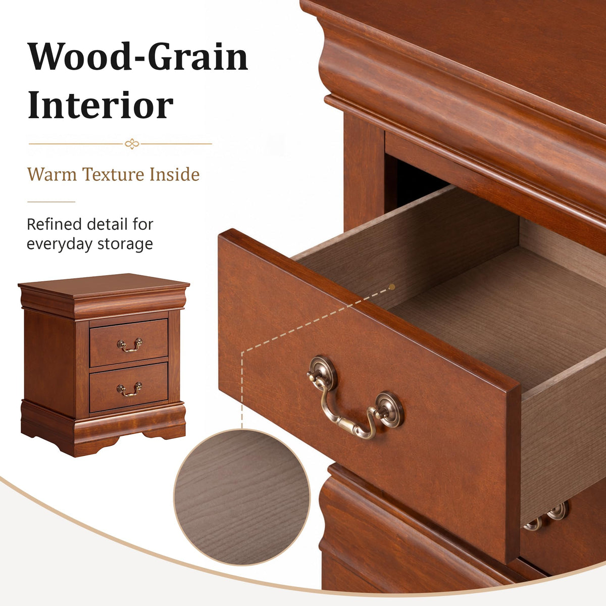 Solid Wood 2 Drawer Nightstand A306