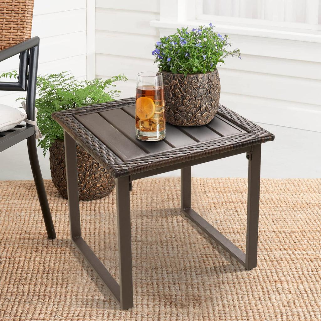 Brown Wicker Outdoor Side Table Set of 2 X67008