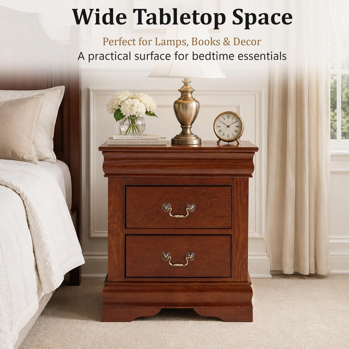 Solid Wood 2 Drawer Nightstand A306