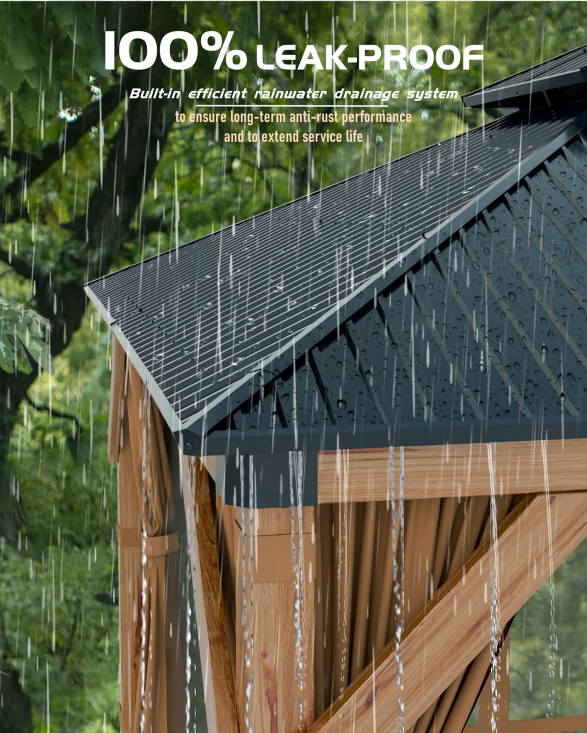 Hardtop Wood Gazebo 10 x 10 ft with Double Metal Roof F923033