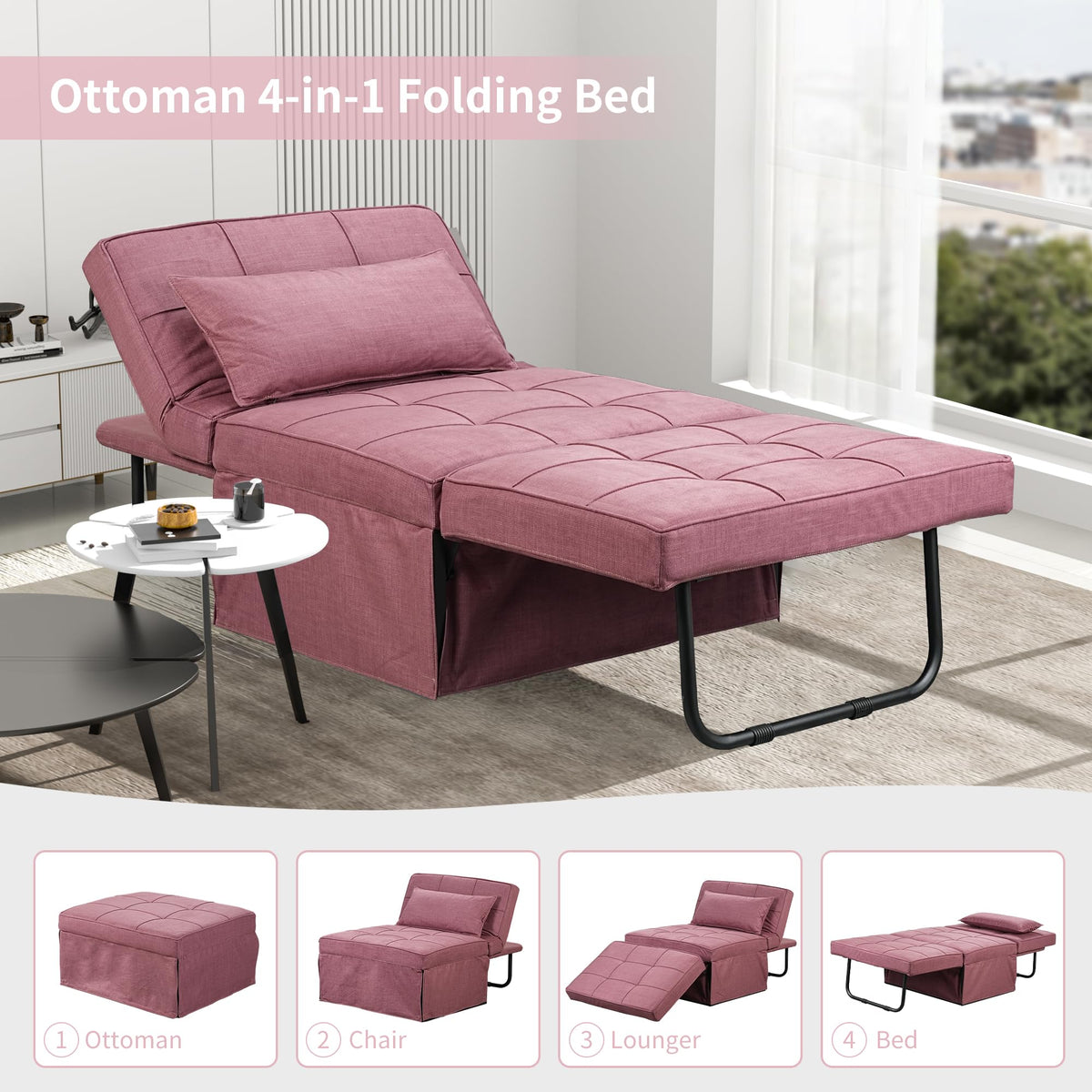 Pink Convertible Sofa Bed Q40522