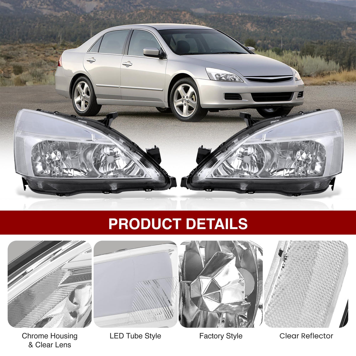 Chrome Housing Clear Lens LED Head Lights Turn Signal Lamps Assembly Pair Z8944