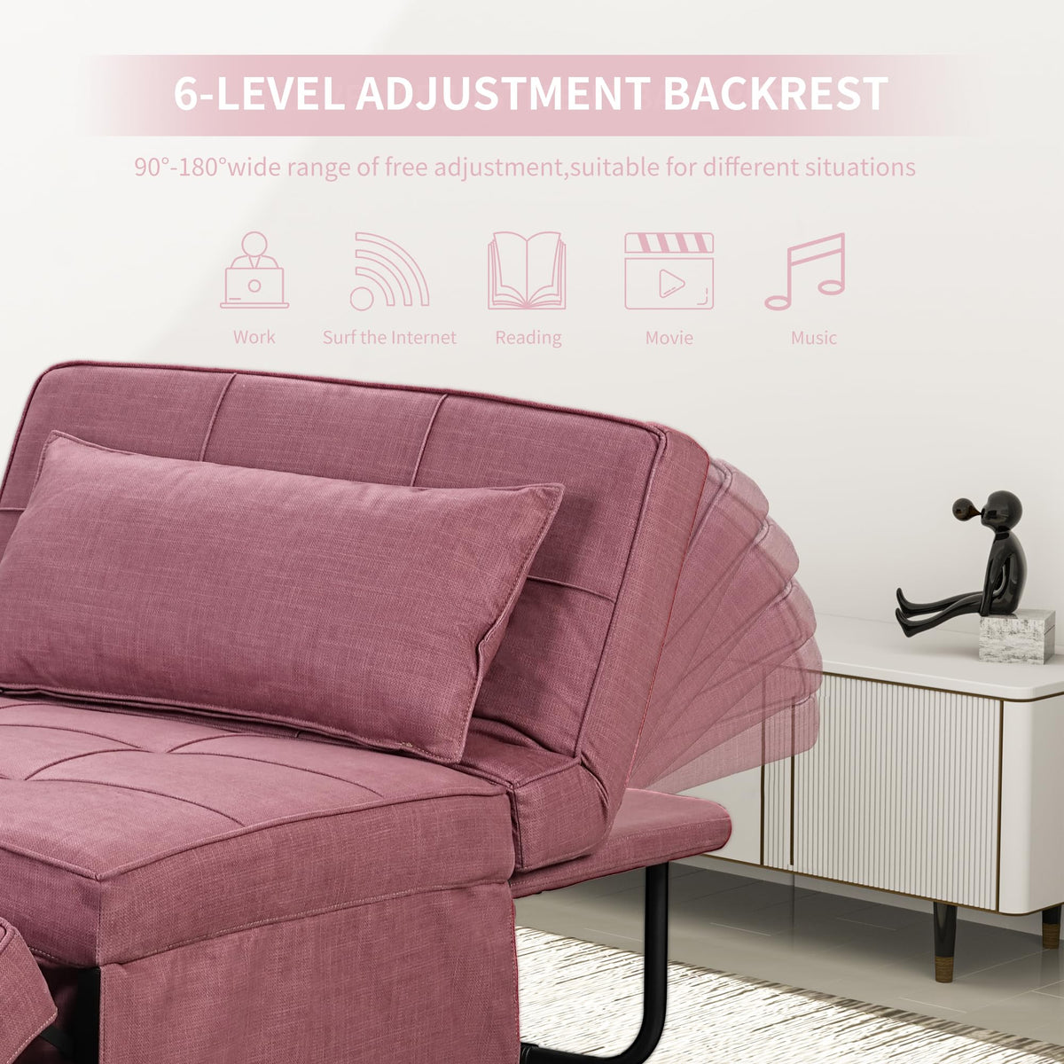 Pink Convertible Sofa Bed Q40522