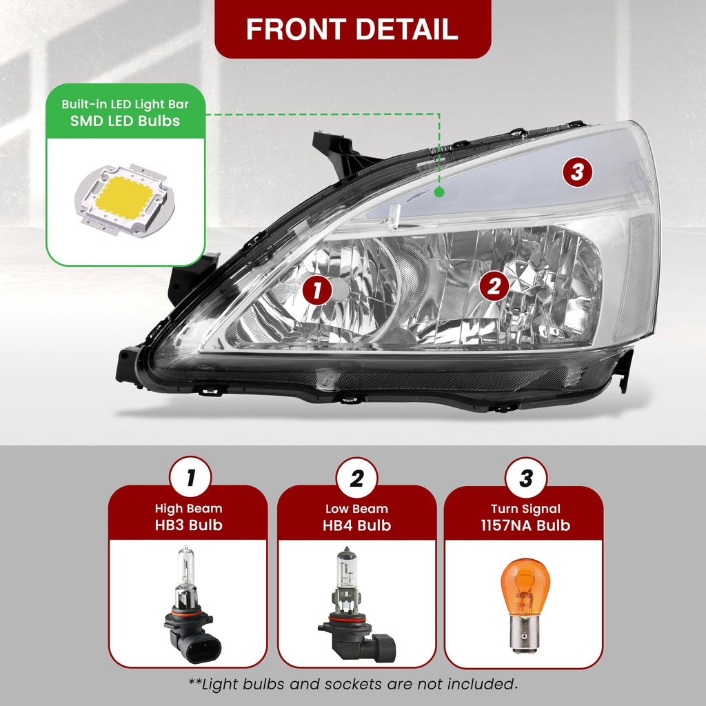 Chrome Housing Clear Lens LED Head Lights Turn Signal Lamps Assembly Pair Z8944