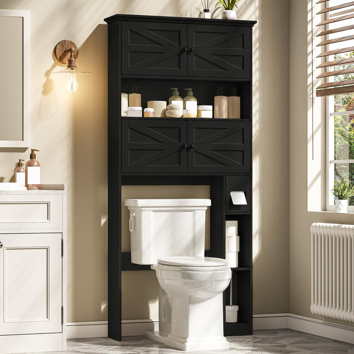 Wooden Over The Toilet Storage Cabinet with Barn Door O783096