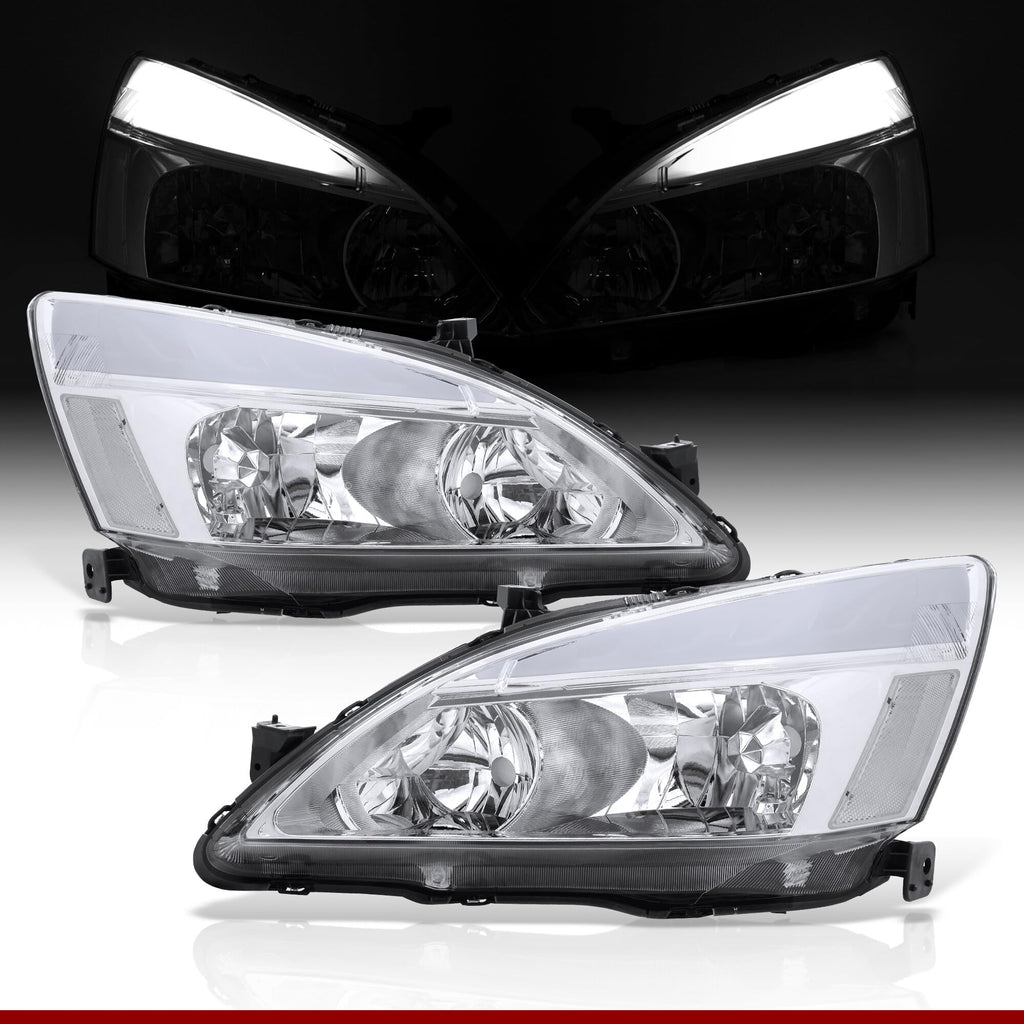 Chrome Housing Clear Lens LED Head Lights Turn Signal Lamps Assembly Pair Z8944