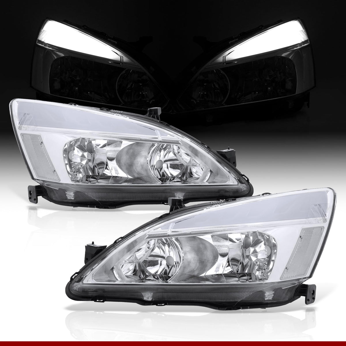Chrome Housing Clear Lens LED Head Lights Turn Signal Lamps Assembly Pair Z8944