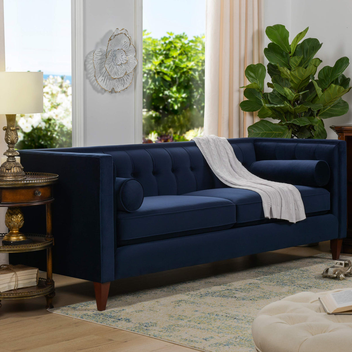Dark Navy Blue Performance Velvet Tufted Sofa A5749