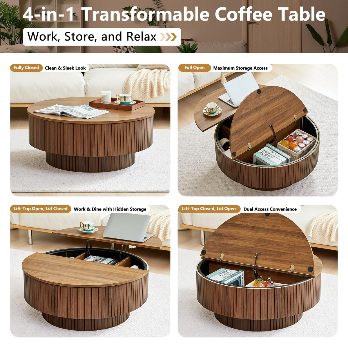 33" Round Lift-Top Coffee Table with Storage H65869