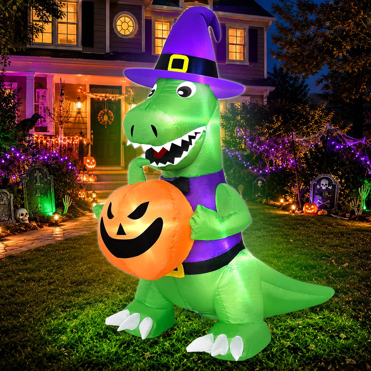 4 Ft Halloween Inflatables Witch Dinosaur R887452