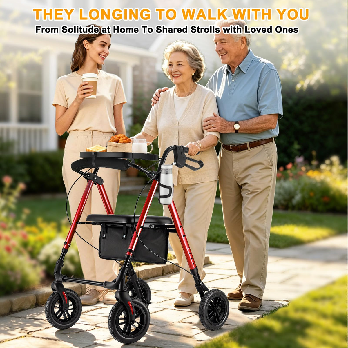 Foldable Rollator Walker with Seat & Tray L232612