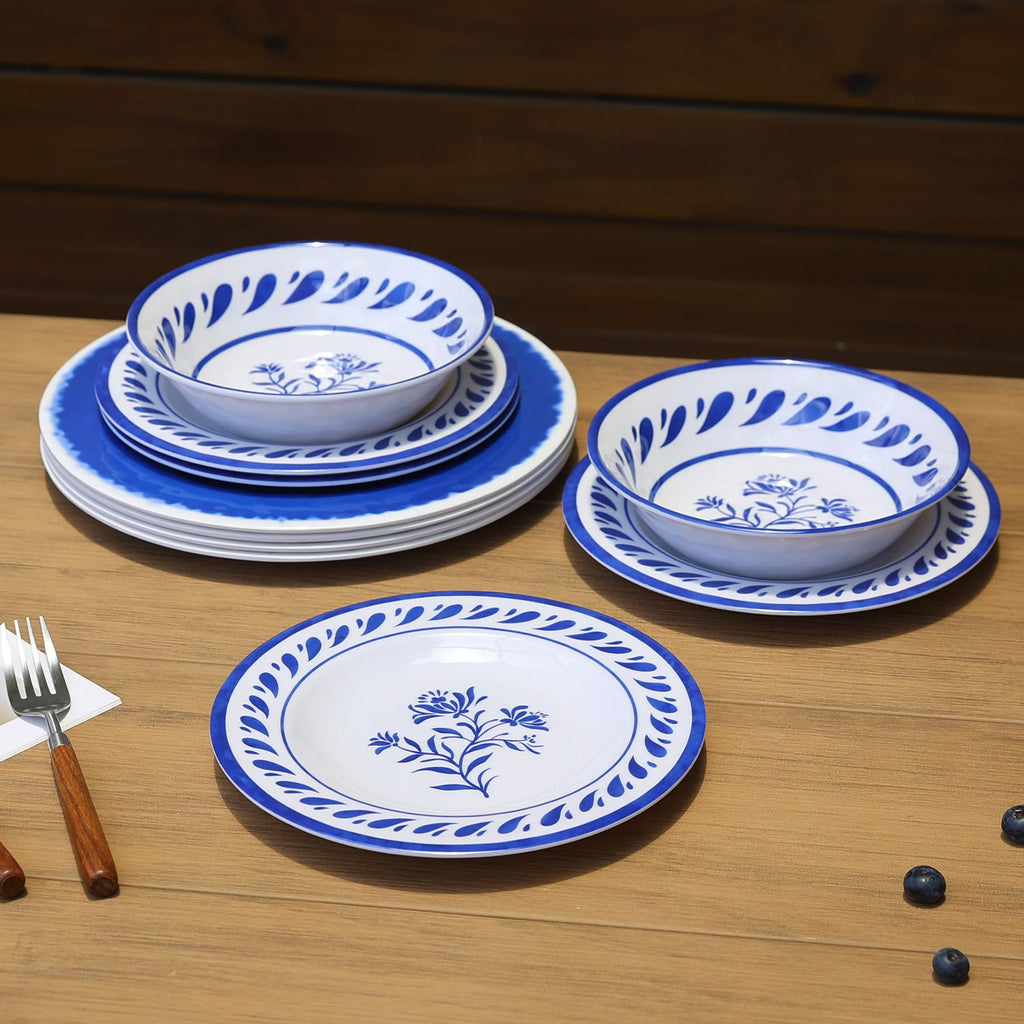 Blue 12-Piece Melamine Dinnerware Set D581488
