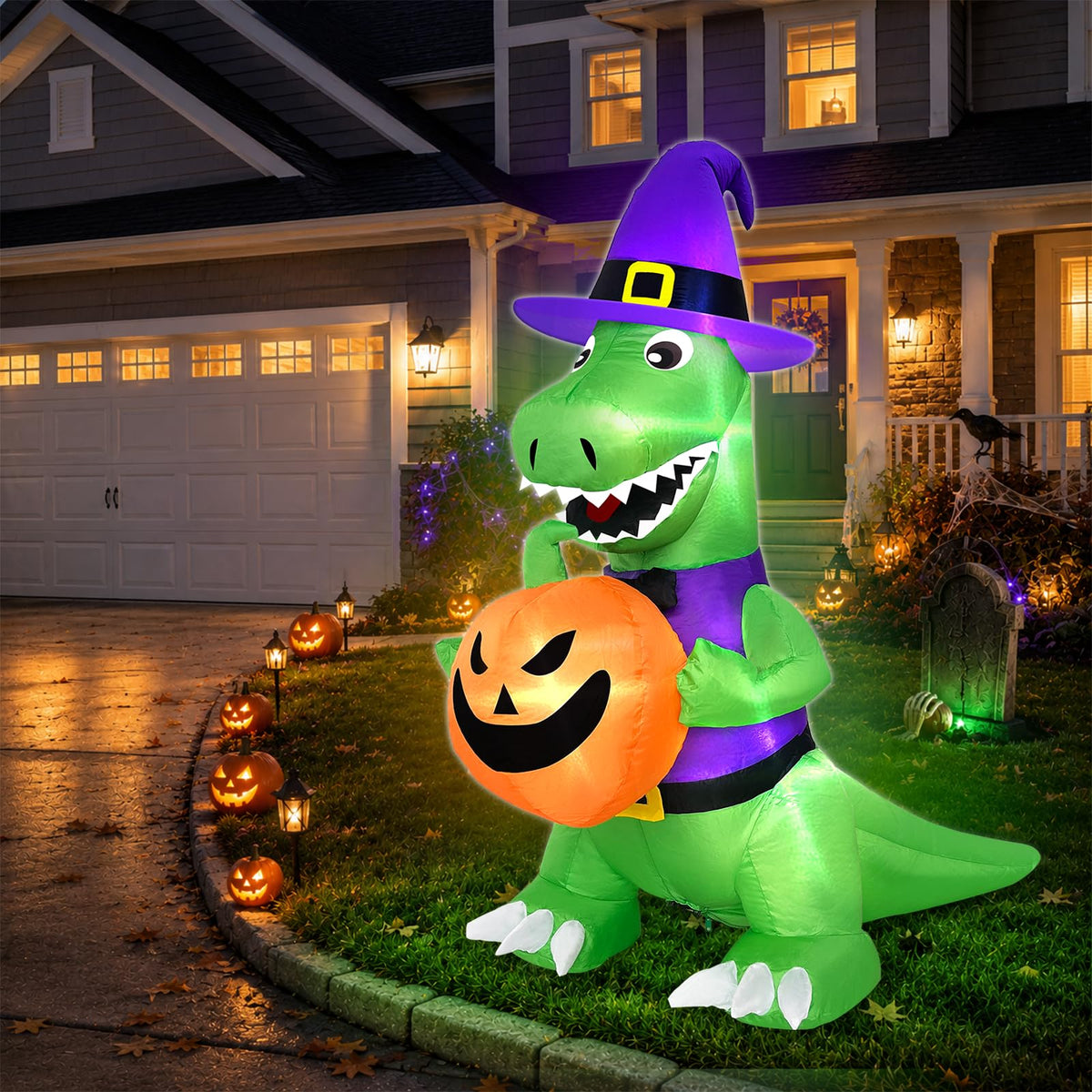 4 Ft Halloween Inflatables Witch Dinosaur R887452
