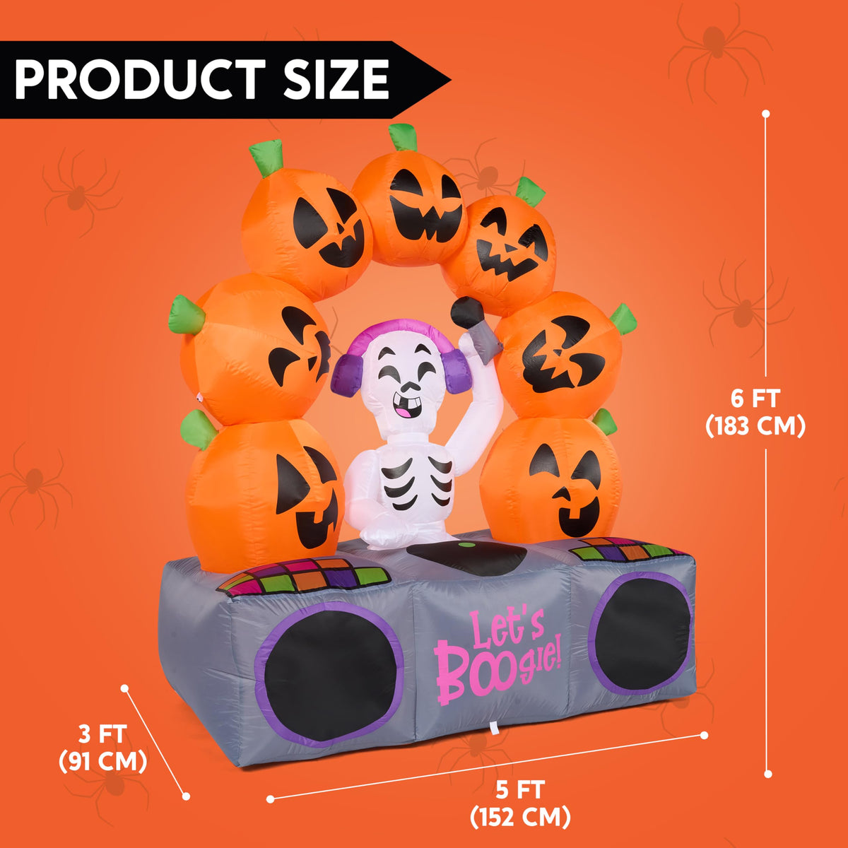 6 FT Inflatable Music Skeleton and Pumpkin with Colorful LEDs H5793