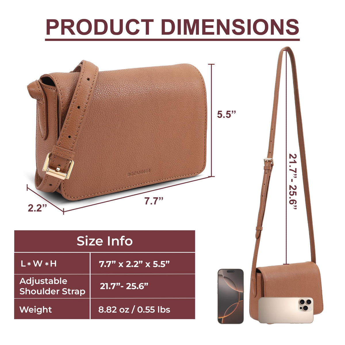 Genuine Leather Crossbody Shoulder Bag with Adjustable Strap N252