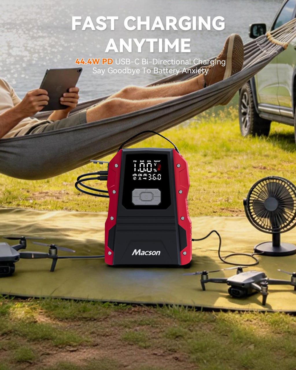 Portable 12V Jump Starter with Air Compressor and 150PSI Tire Inflator P830048