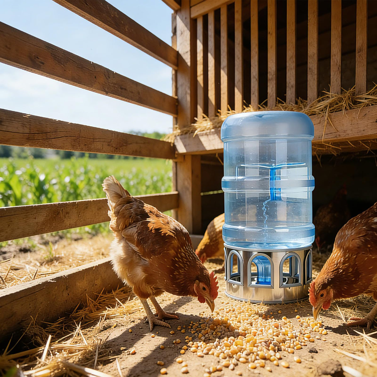 5 Gallon Stainless Steel Poultry Waterer Base with 9 Guarded Drinking Ports K2046