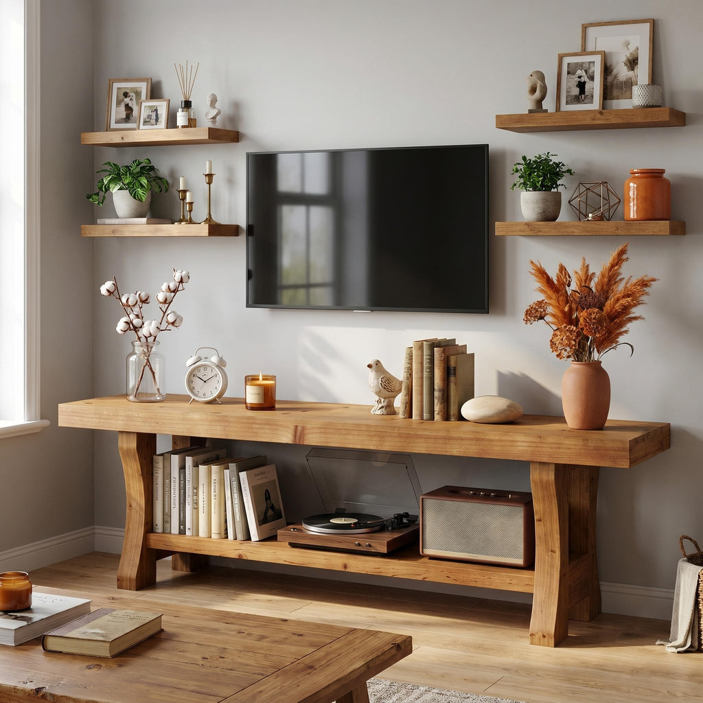 Brown Solid Wood 2-Tier TV Stand B584298