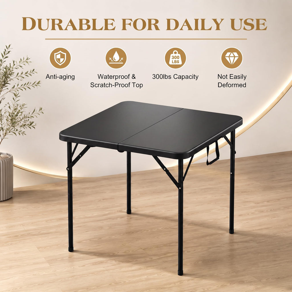 34" Square Folding Card Table with Built-in Handle, Black K361