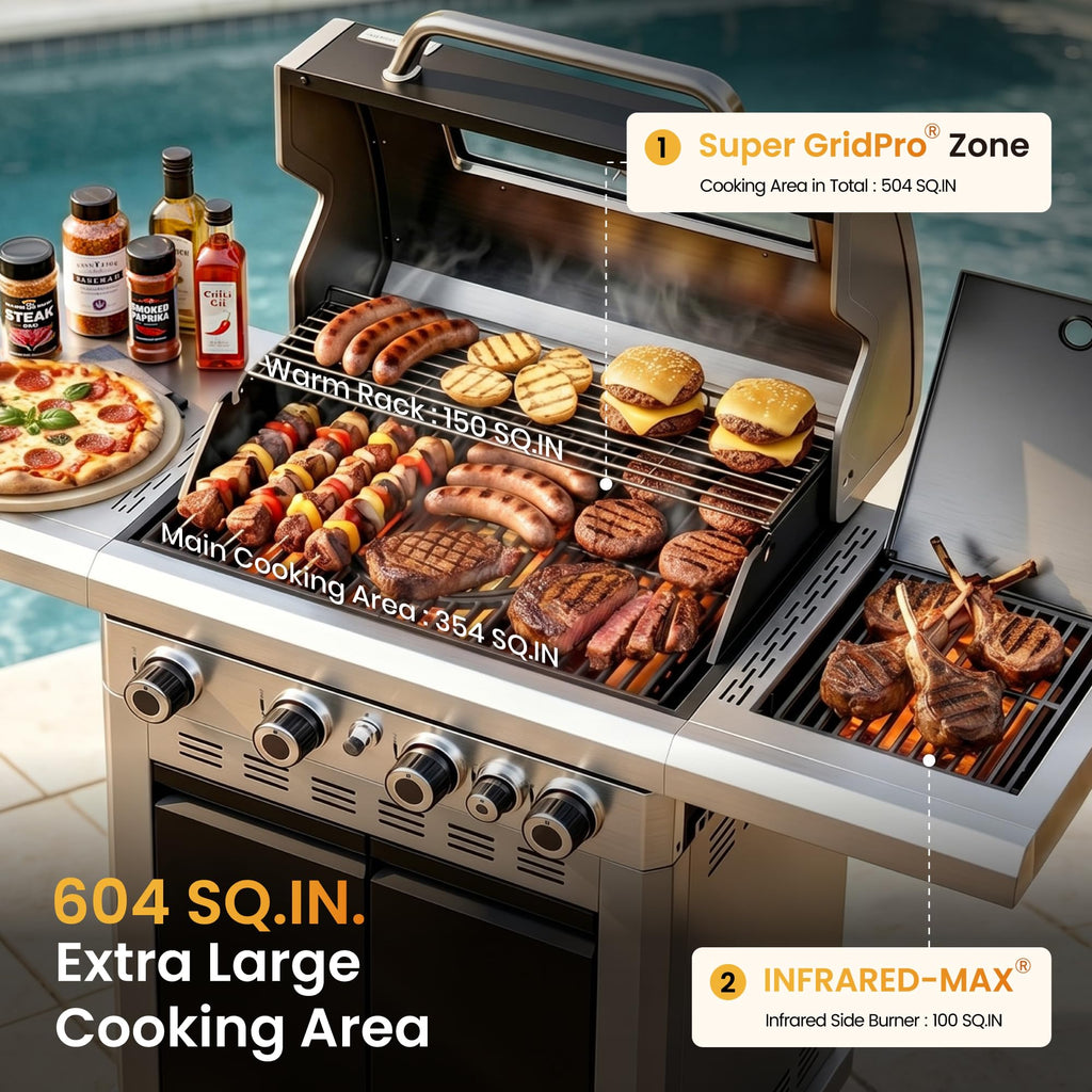 4 Burner Propane Gas BBQ Grill with Infrared Sear Burner T209