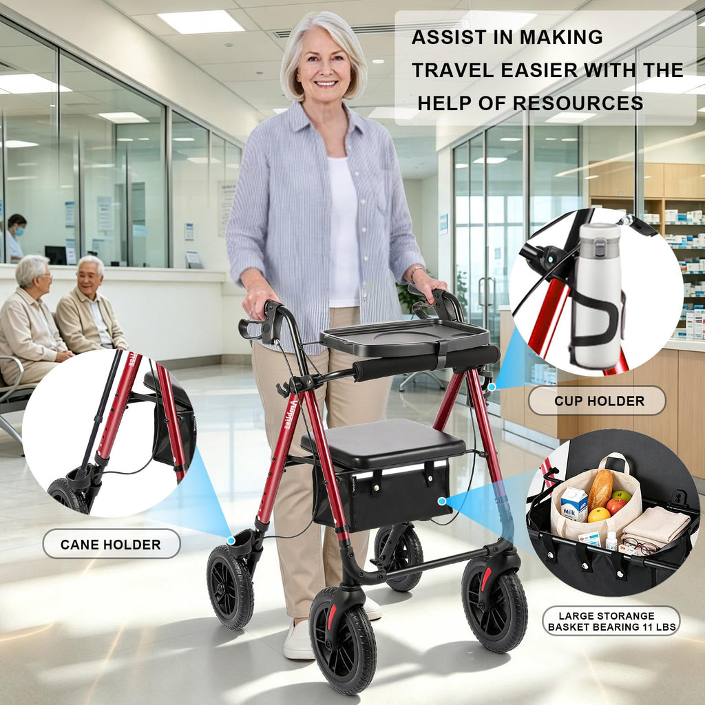 Foldable Rollator Walker with Seat & Tray L232612