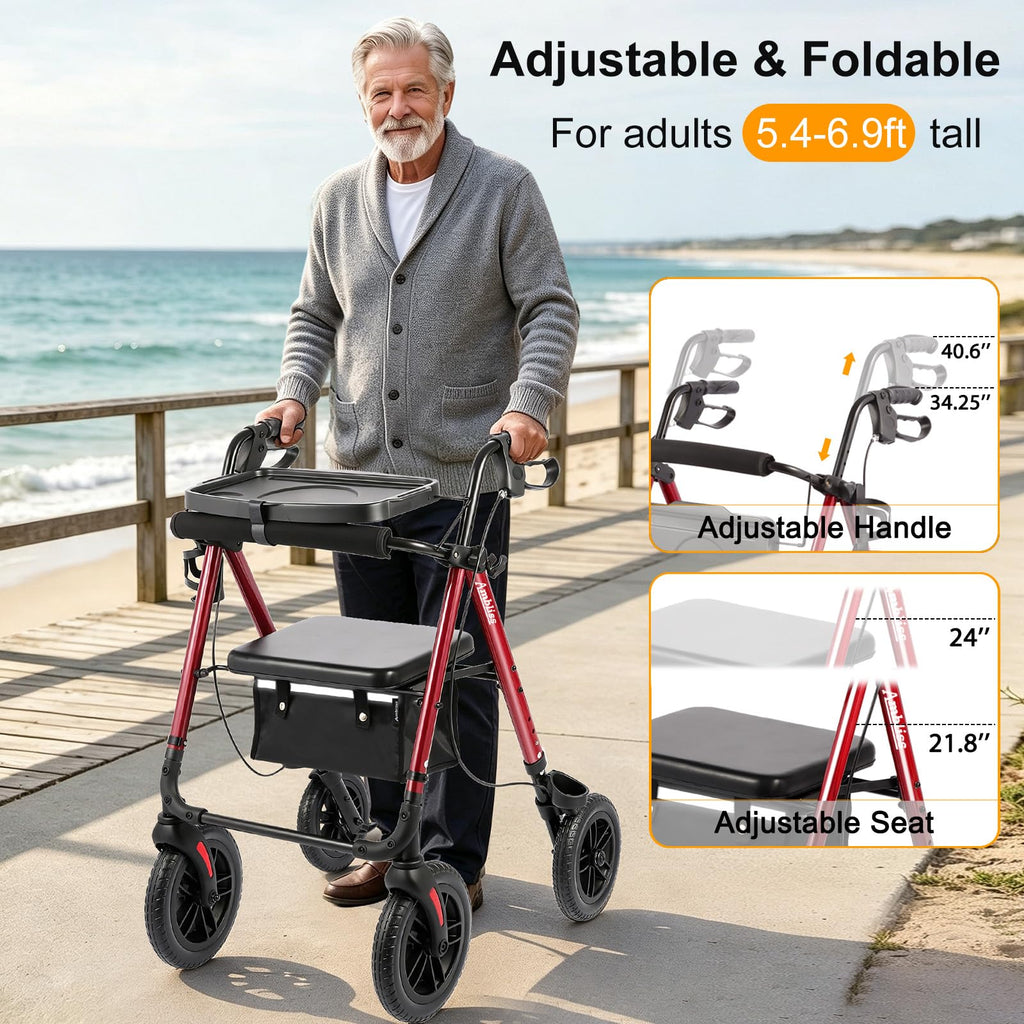 Foldable Rollator Walker with Seat & Tray L232612