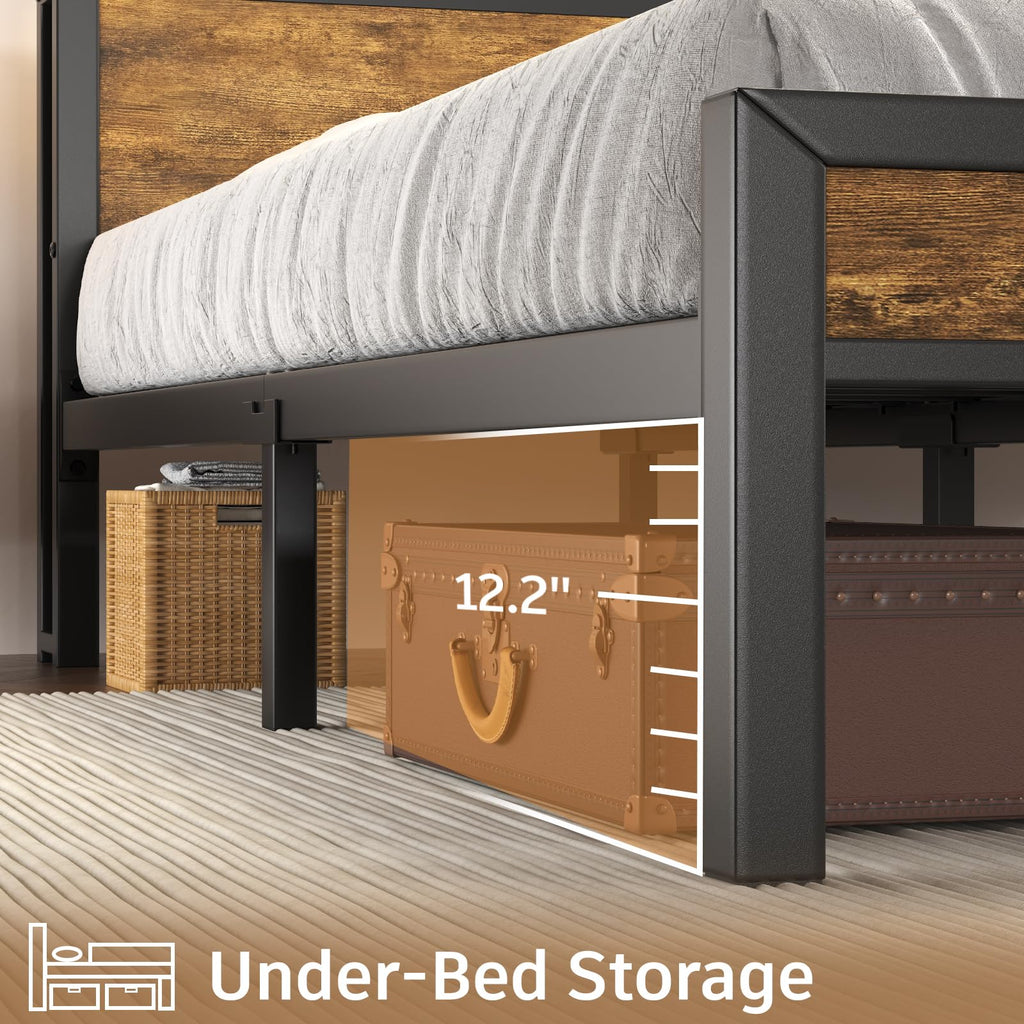 King Size Bed Frame with LED Light and Charging Station O2181