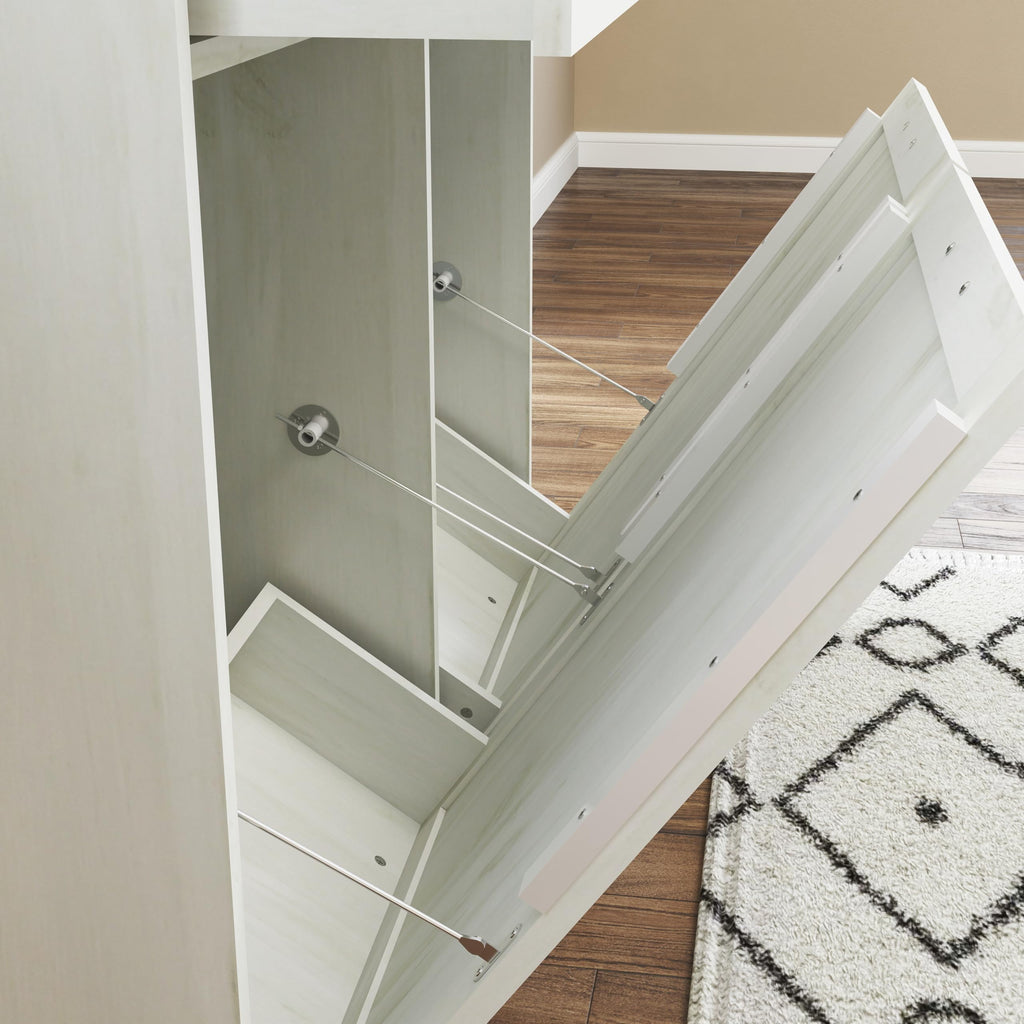 White Double Tilt Out Trash Recycling Cabinet with 2 Drawer Y4079