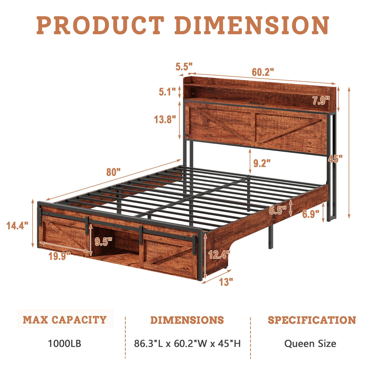 Queen Bed Frame with Storage Headboard H714923
